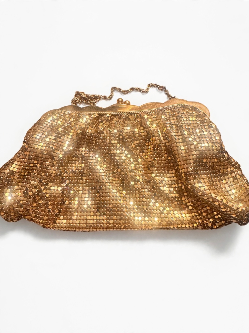 Whiting & Davis Gold Mesh Evening Bag 2911 Vintage 50s Kiss Clasp Mini Purse